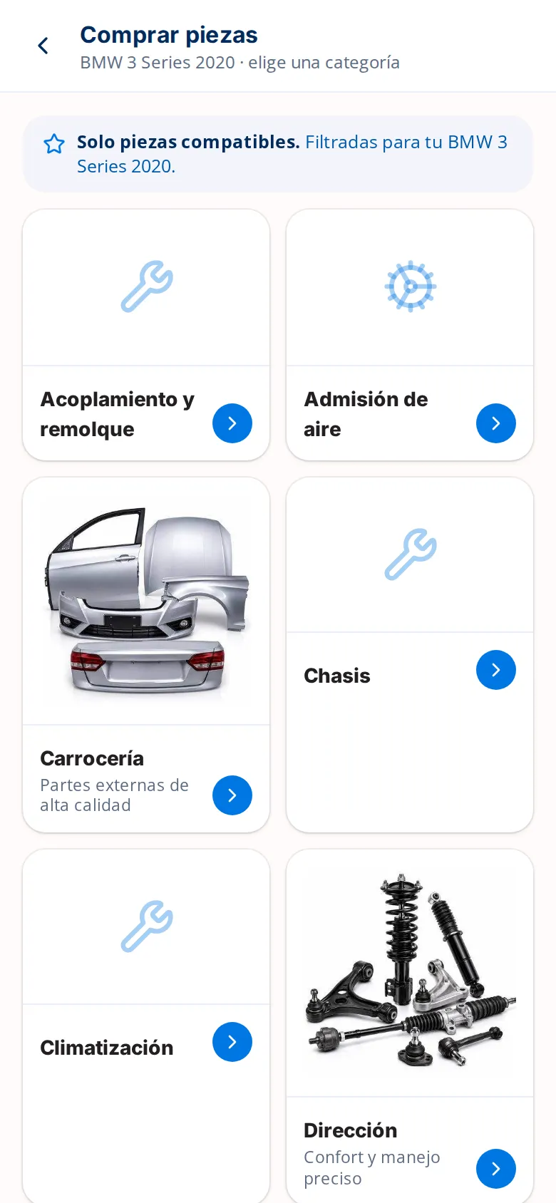Categorías filtradas por vehículo