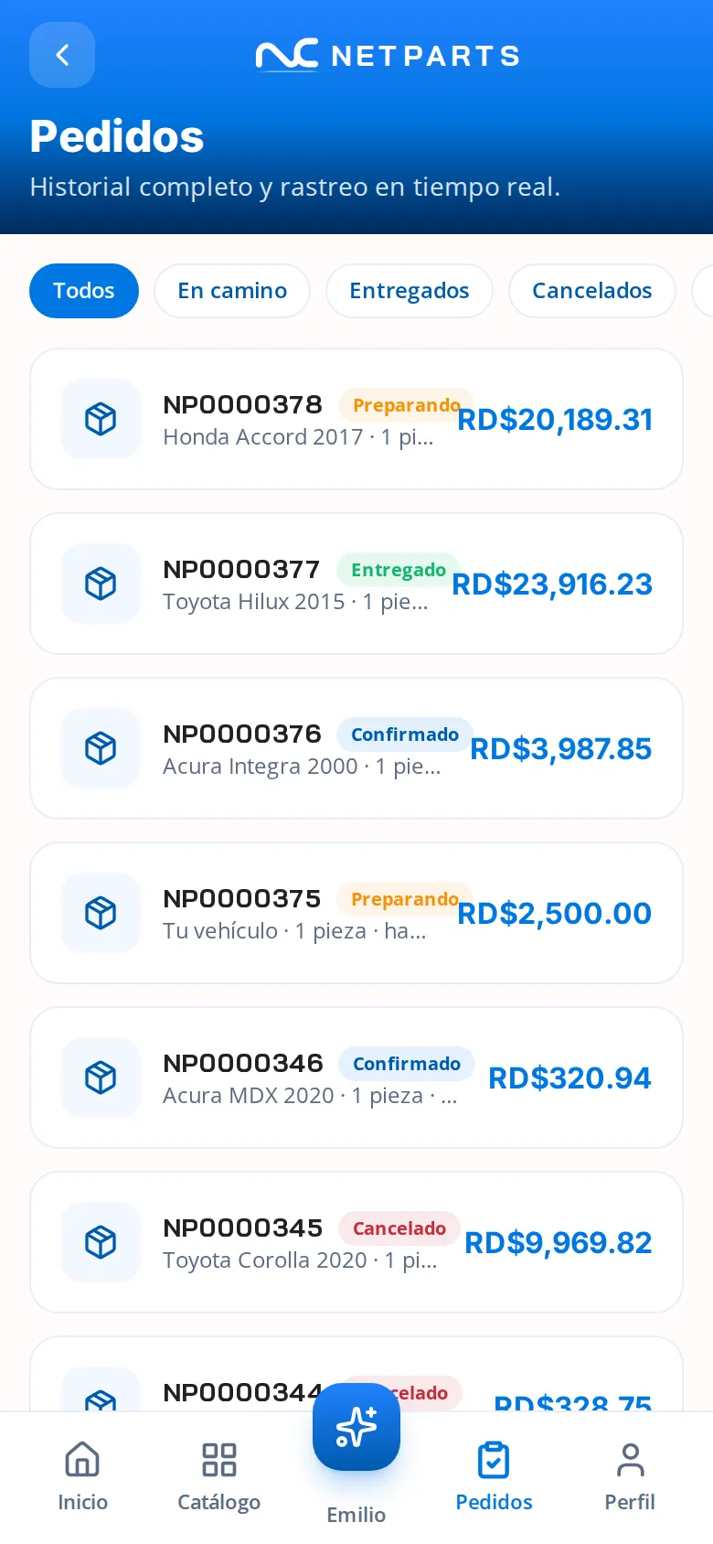 Los pedidos del cliente