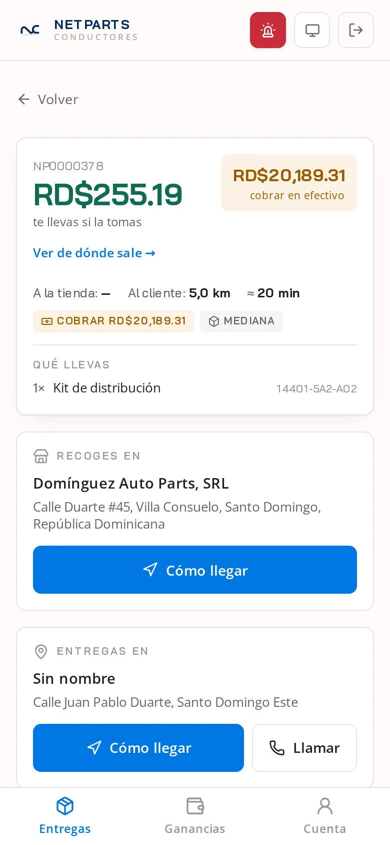 El conductor recibe el llamado
